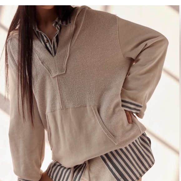 Free People Beige Hooded Sweatshirt - Picture 1 of 2